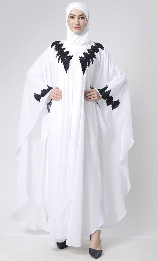 2 Layer White Embroidered Upper Kaftan Abaya