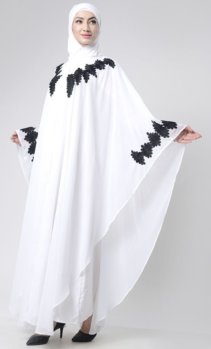 2 Layer White Embroidered Upper Kaftan Abaya