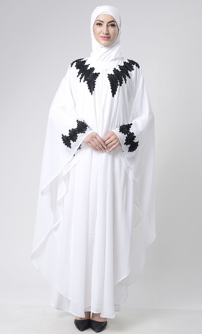 2 Layer White Embroidered Upper Kaftan Abaya