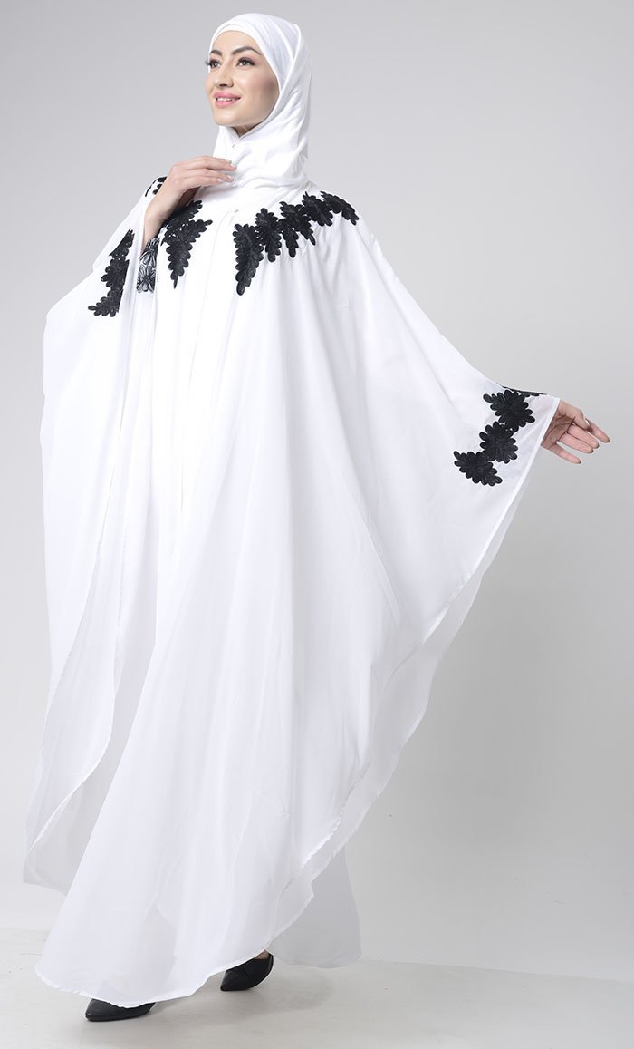 2 Layer White Embroidered Upper Kaftan Abaya