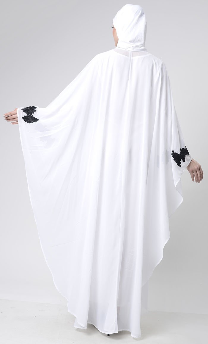2 Layer White Embroidered Upper Kaftan Abaya