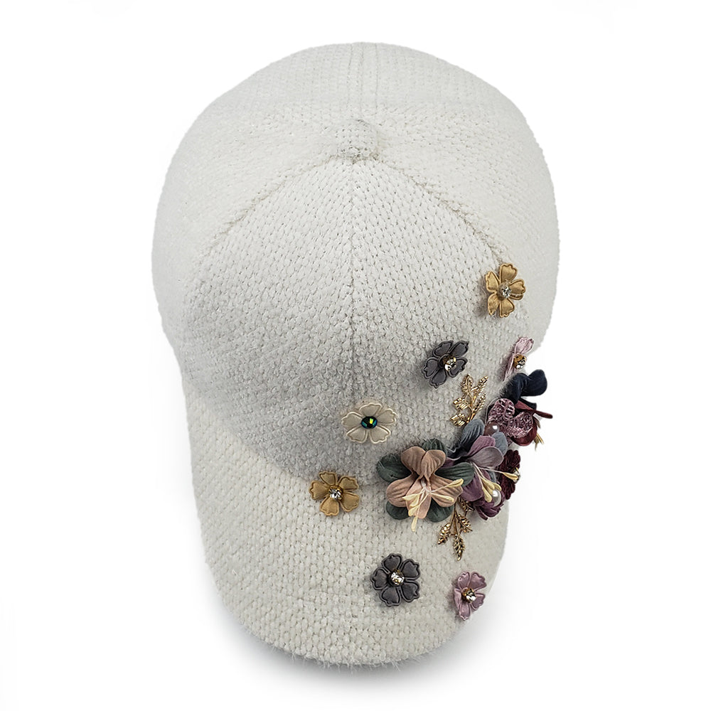 Fleur Winter Baseball Hat in White