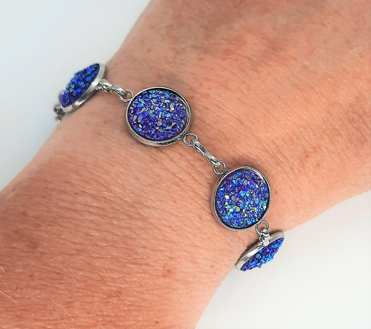 Iridescent Druzy Stone Link Bracelet