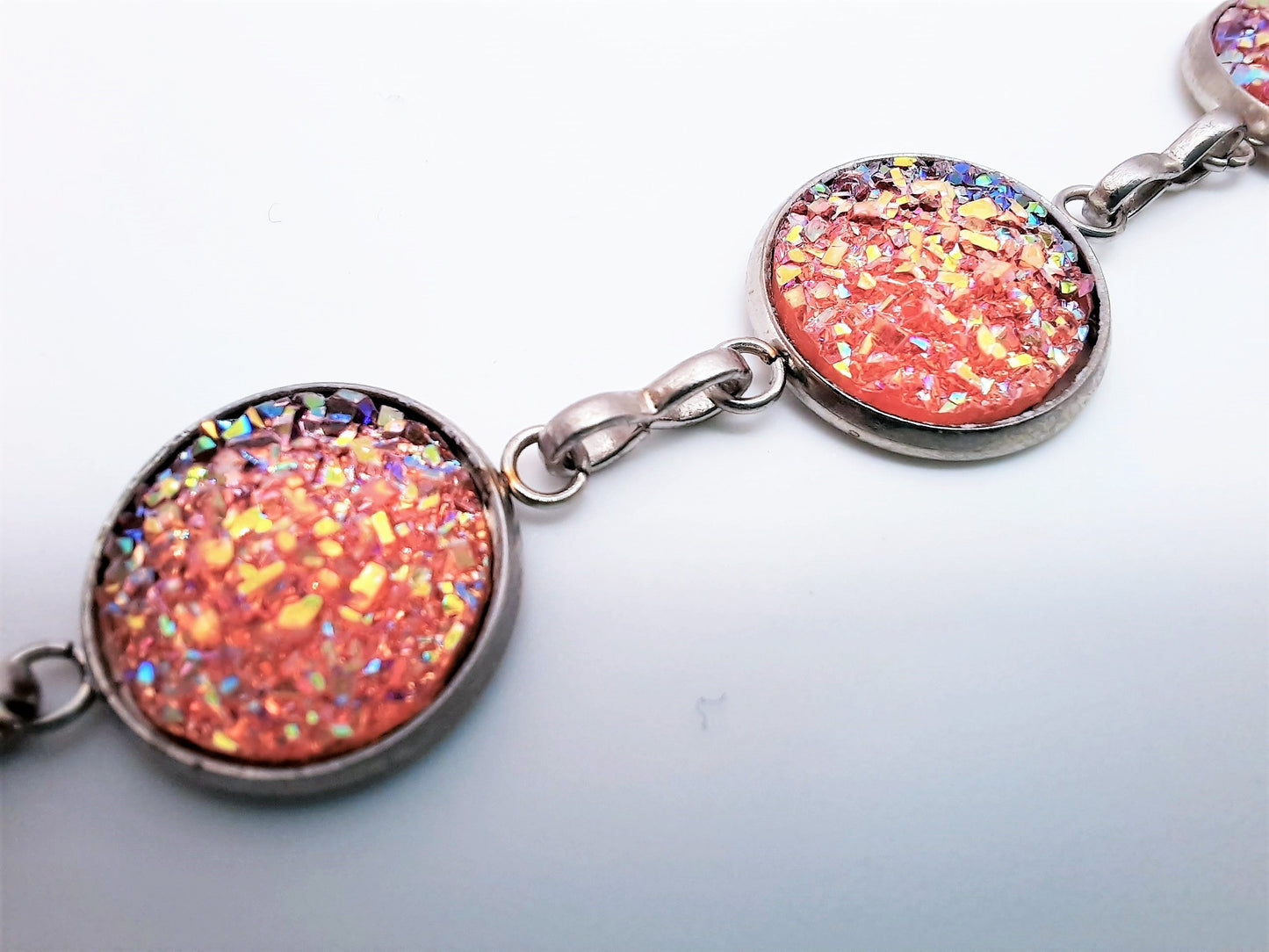 Iridescent Druzy Stone Link Bracelet