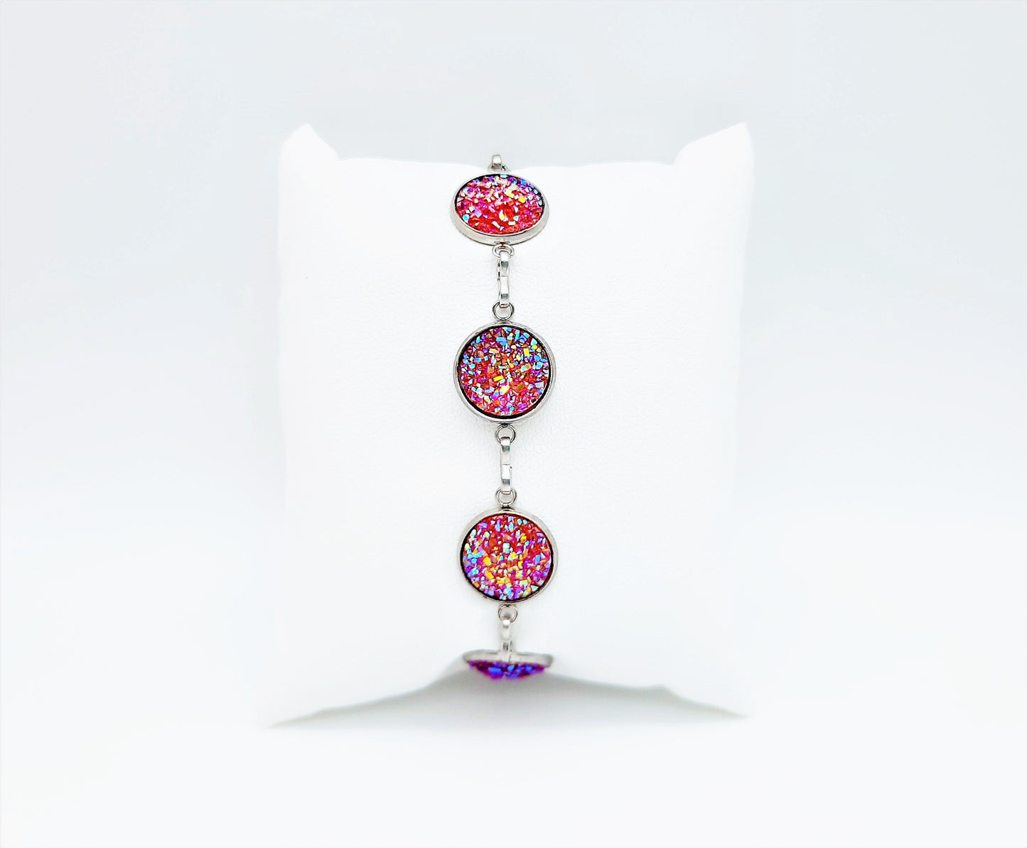 Iridescent Druzy Stone Link Bracelet