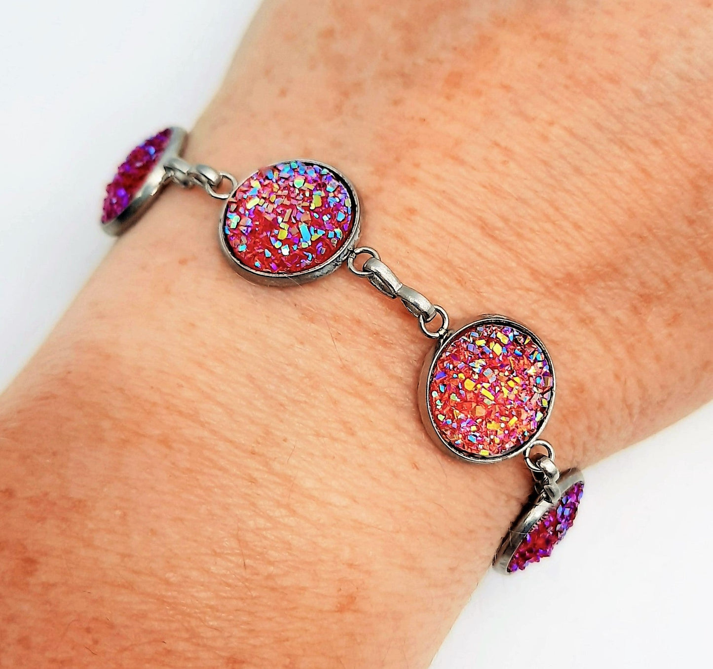 Iridescent Druzy Stone Link Bracelet