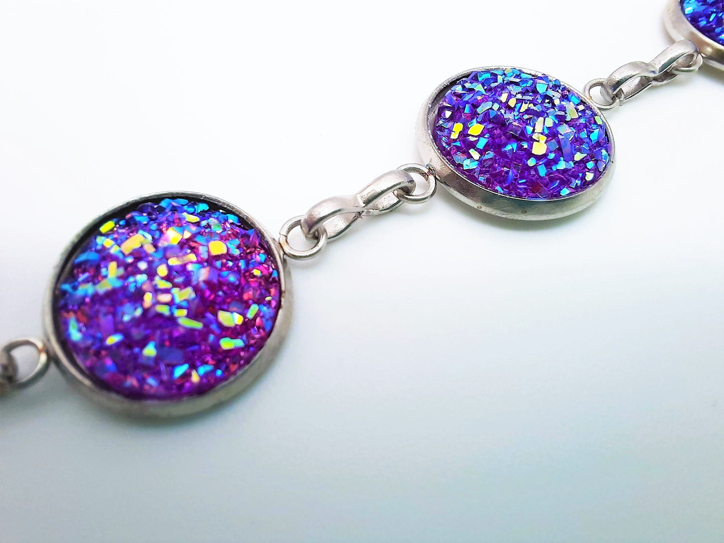 Iridescent Druzy Stone Link Bracelet