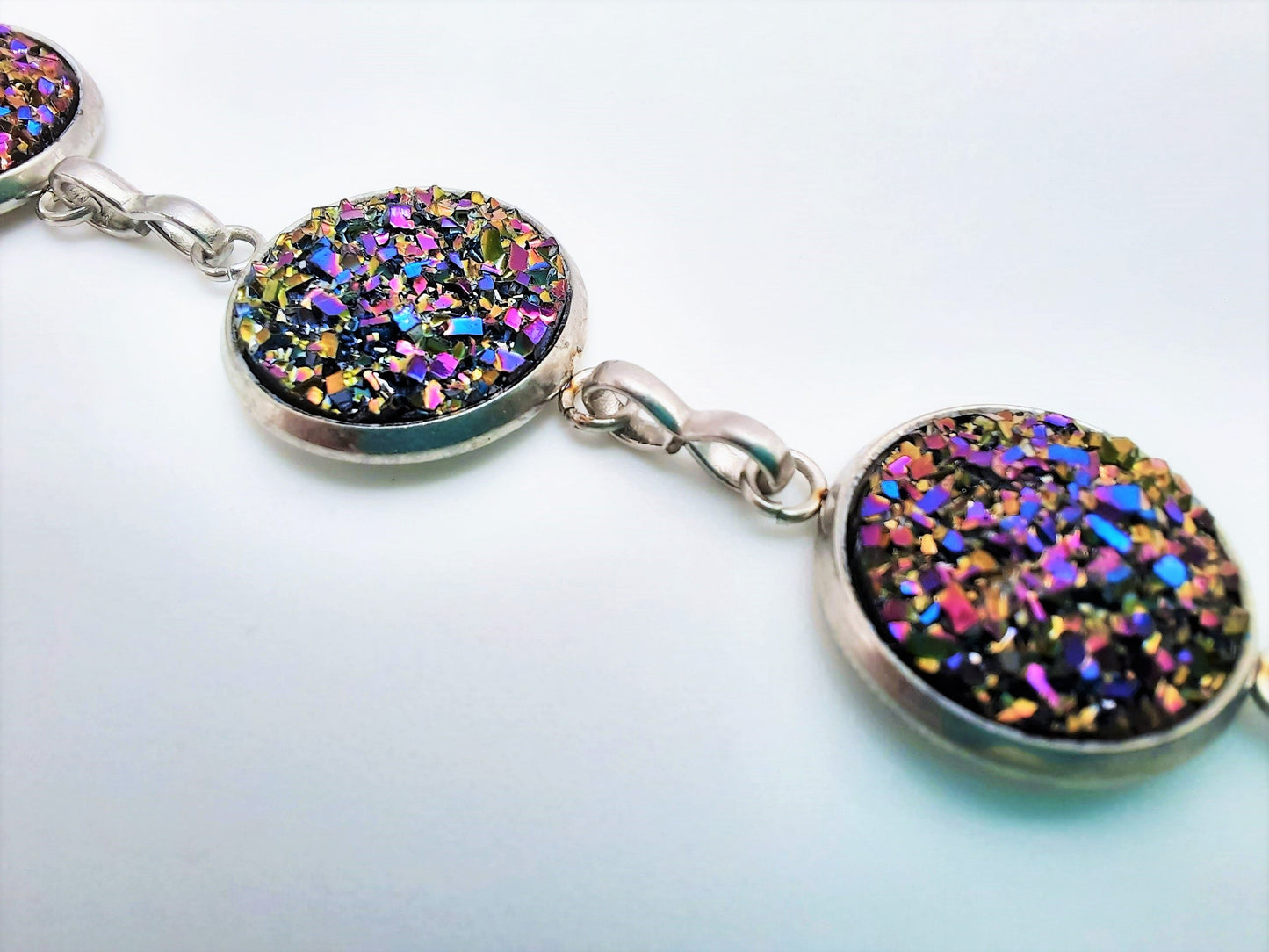 Iridescent Druzy Stone Link Bracelet