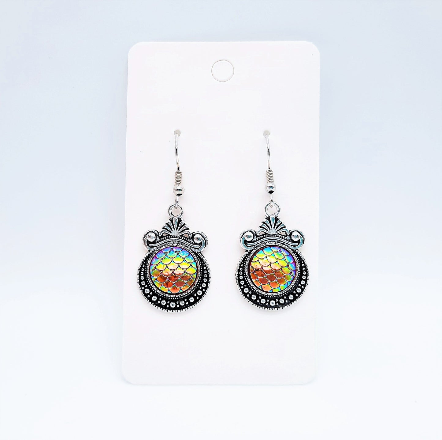 Iridescent Mermaid Scale Tibetan Earrings