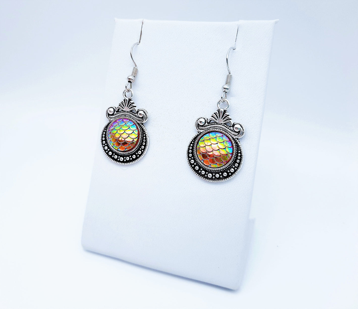 Iridescent Mermaid Scale Tibetan Earrings