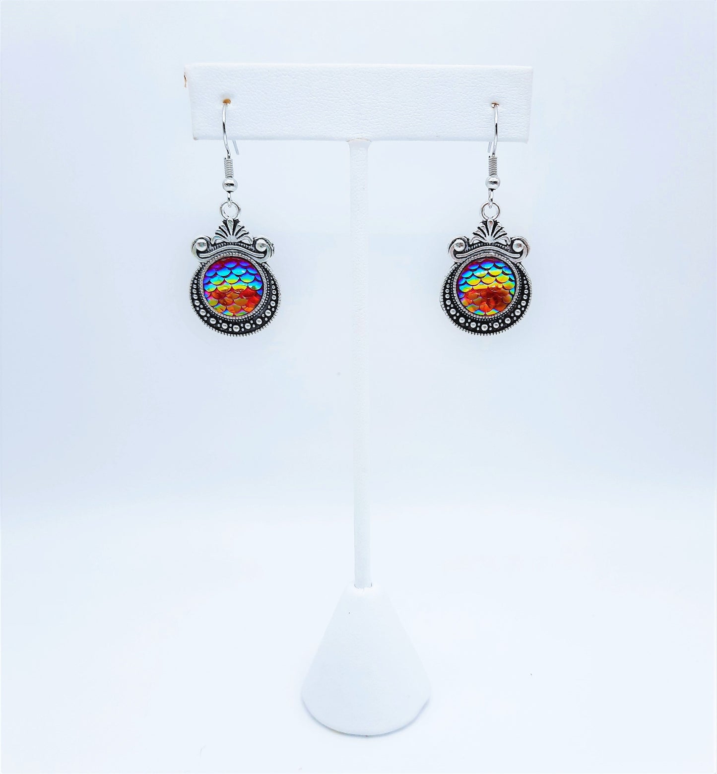 Iridescent Mermaid Scale Tibetan Earrings