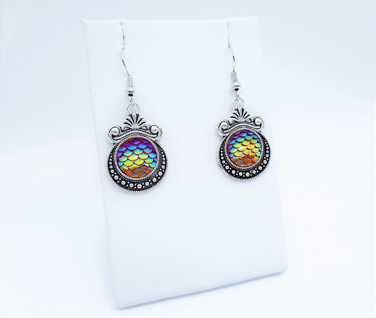 Iridescent Mermaid Scale Tibetan Earrings