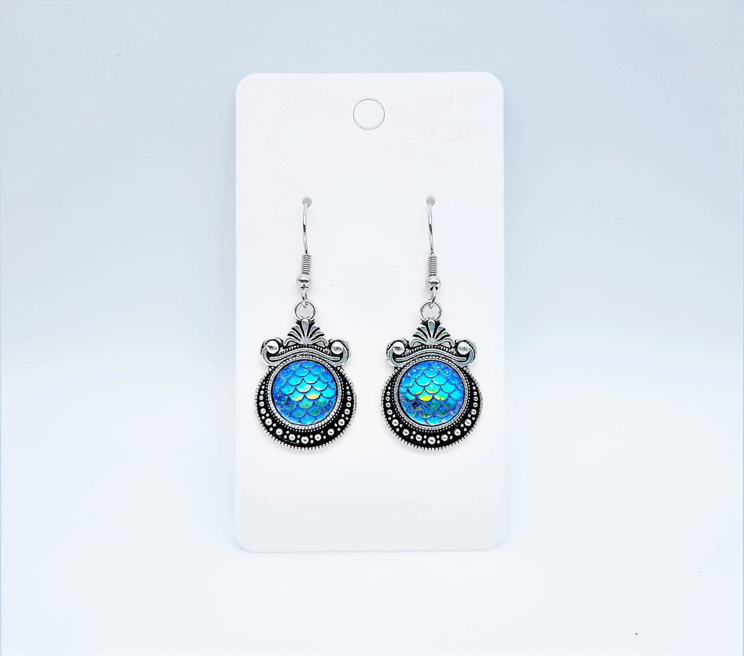 Iridescent Mermaid Scale Tibetan Earrings
