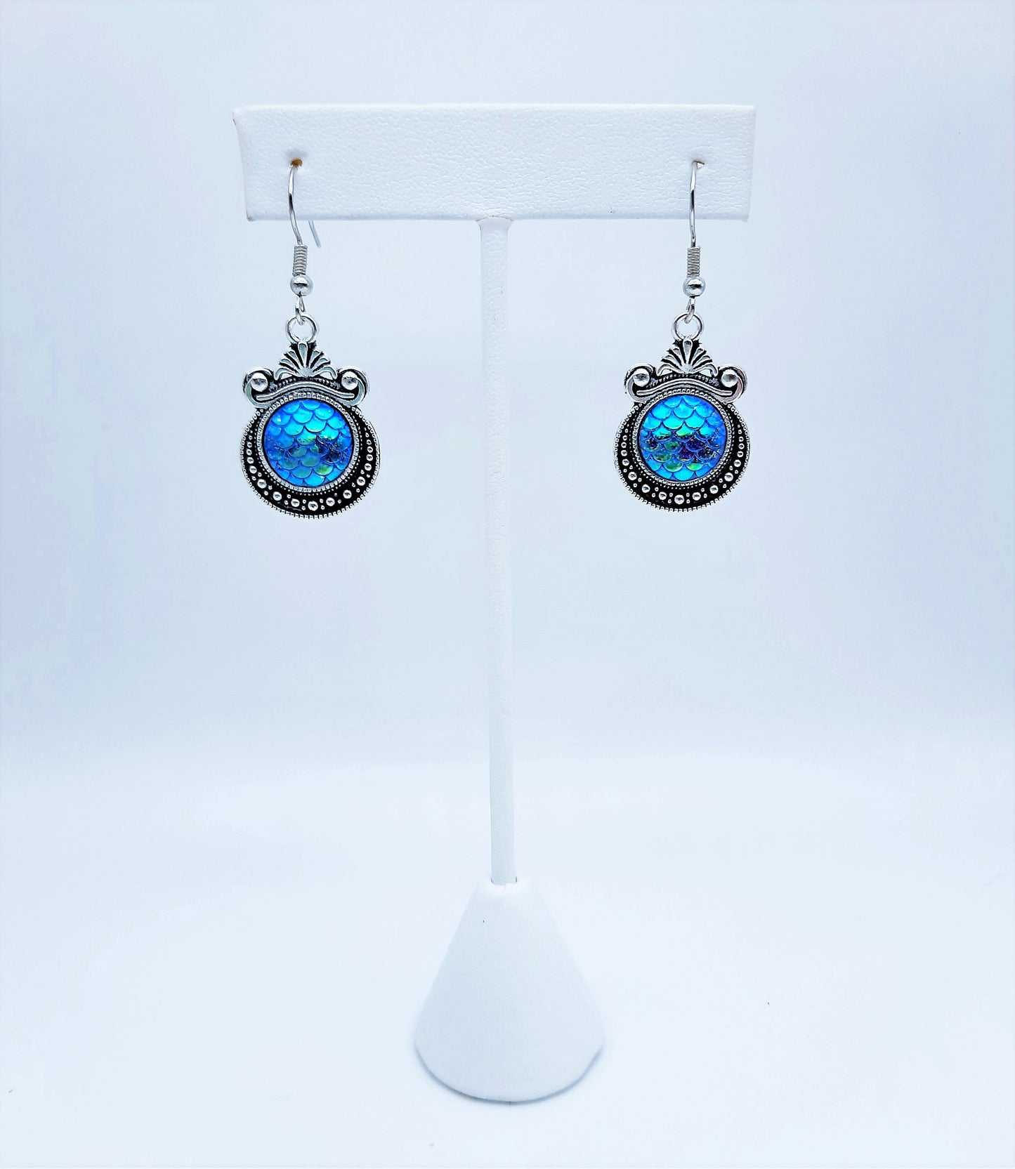 Iridescent Mermaid Scale Tibetan Earrings