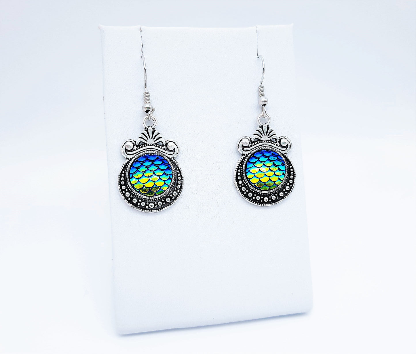 Iridescent Mermaid Scale Tibetan Earrings