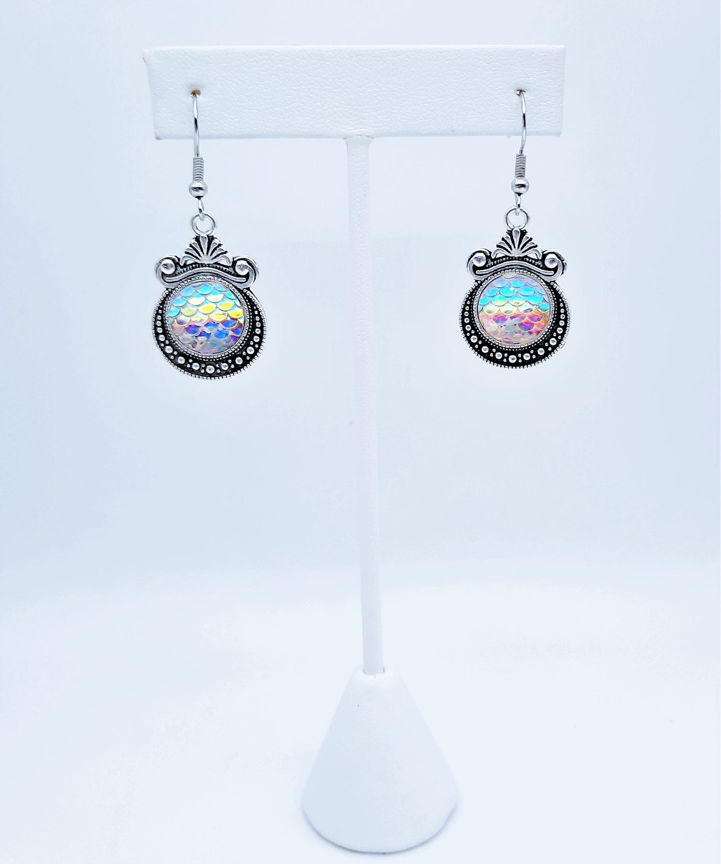 Iridescent Mermaid Scale Tibetan Earrings