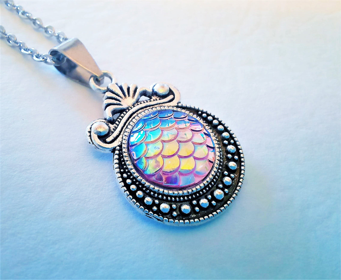 Iridescent Mermaid Scale Tibetan Necklace