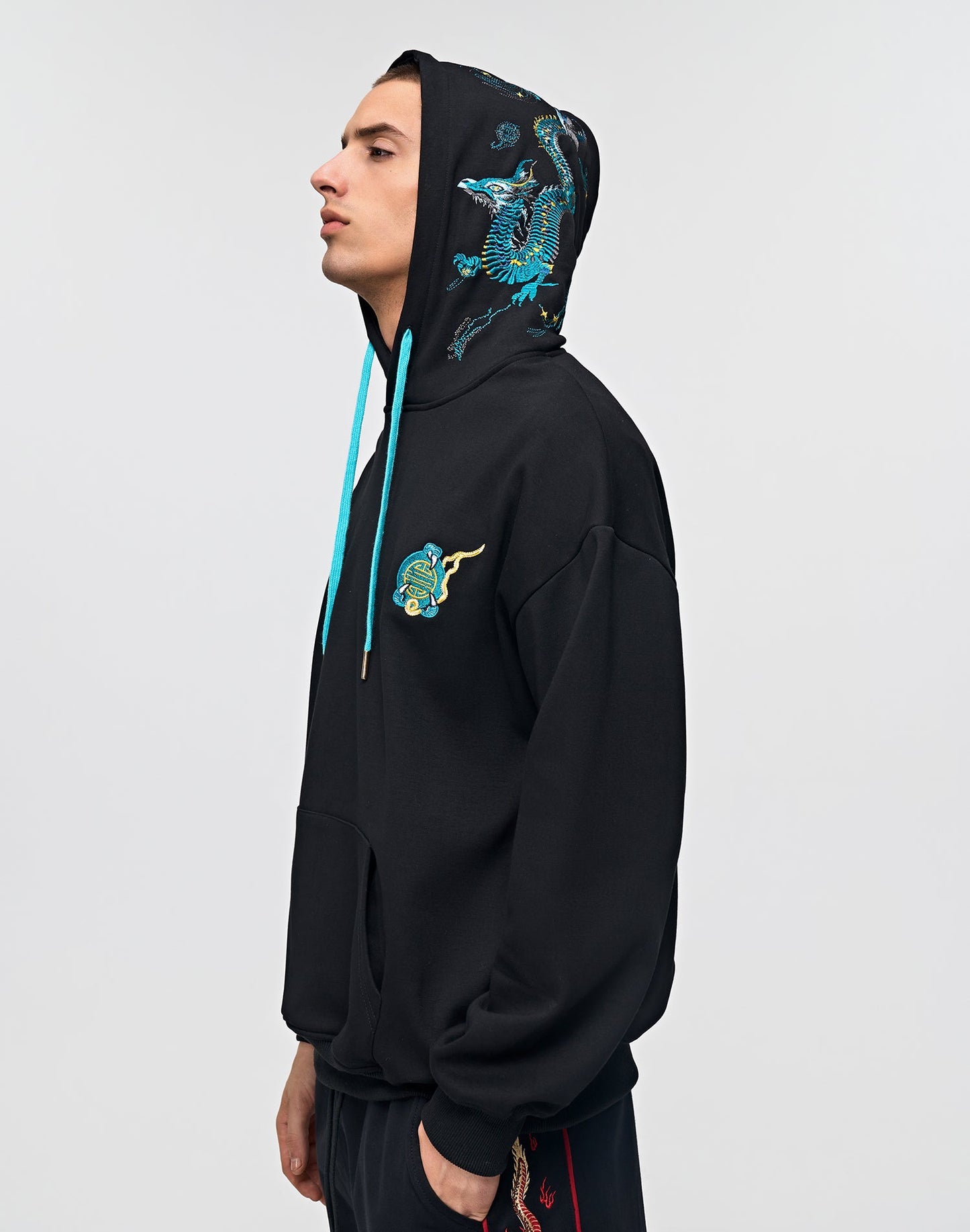 KH9000 Blue Dragon Embroidery Hoodie - Concordia Style Boutique