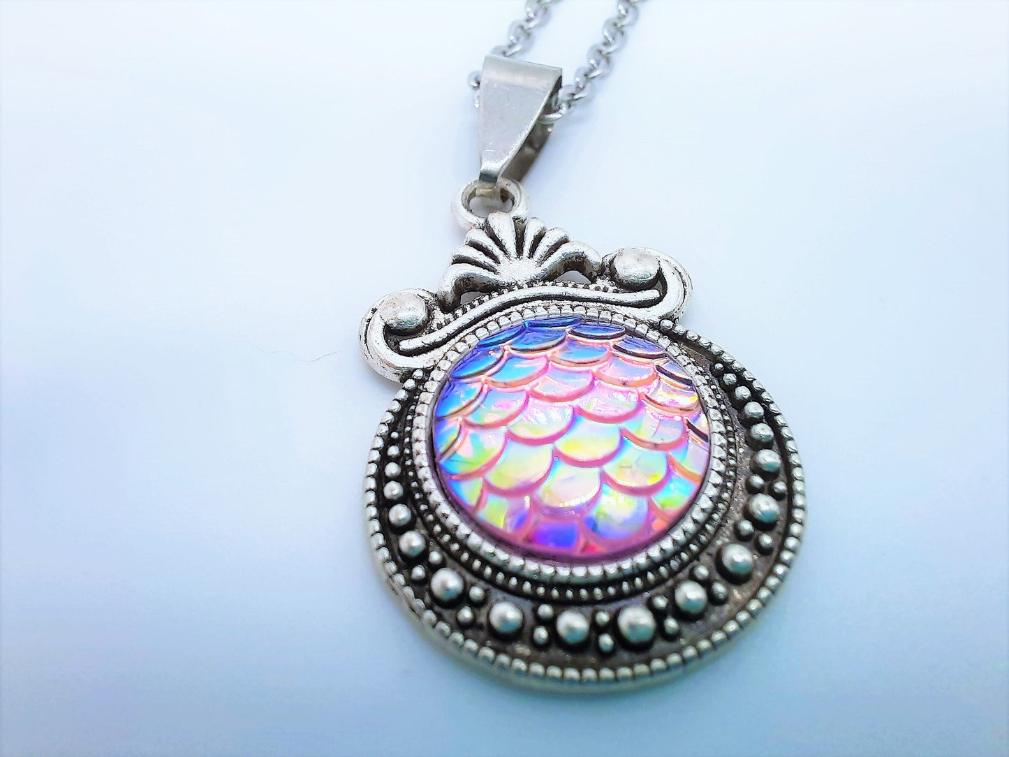 Iridescent Mermaid Scale Tibetan Necklace