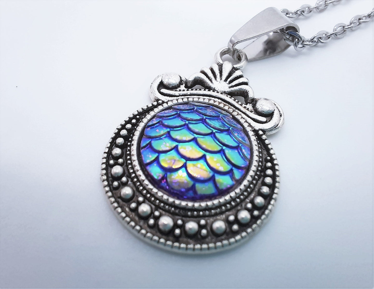 Iridescent Mermaid Scale Tibetan Necklace