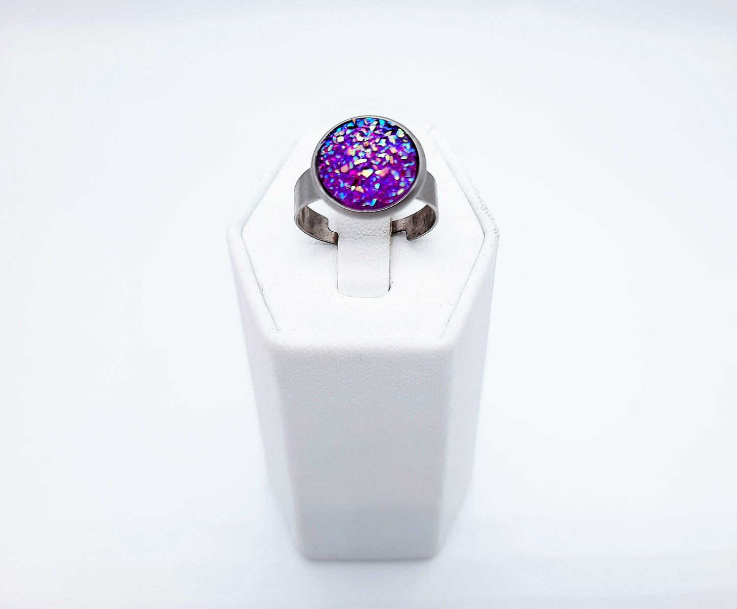 Iridescent Druzy  Stainless Steel Ring - Adjustable