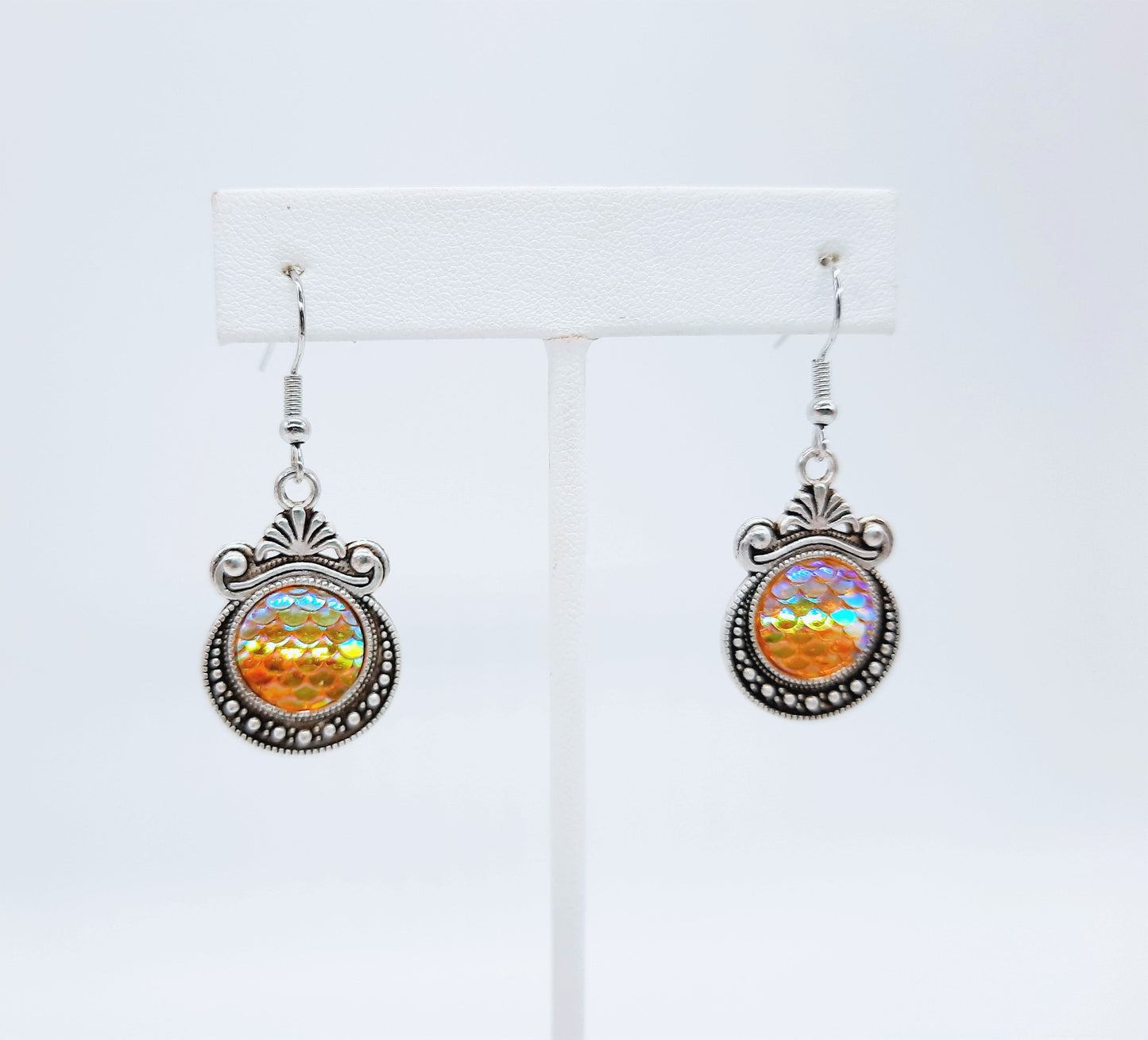 Iridescent Mermaid Scale Tibetan Earrings