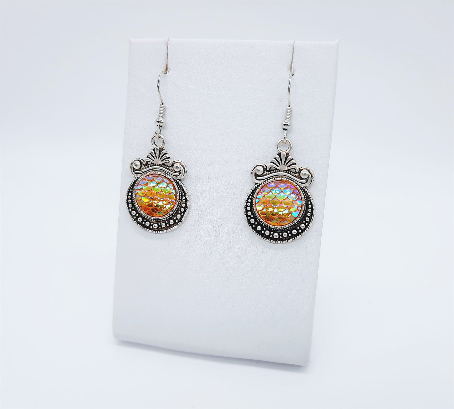 Iridescent Mermaid Scale Tibetan Earrings