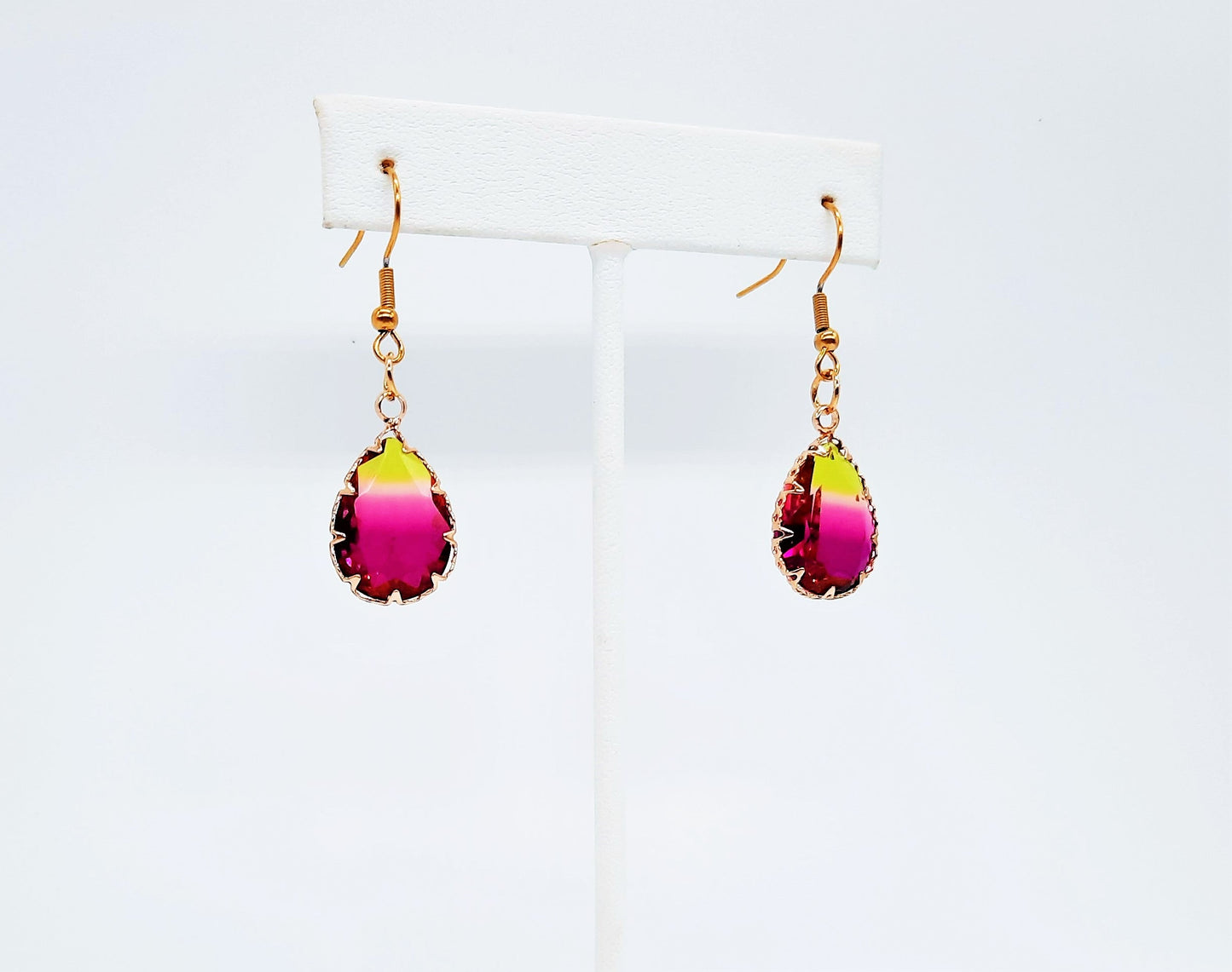 Yellow to Pink Ombre Teardrop Earrings