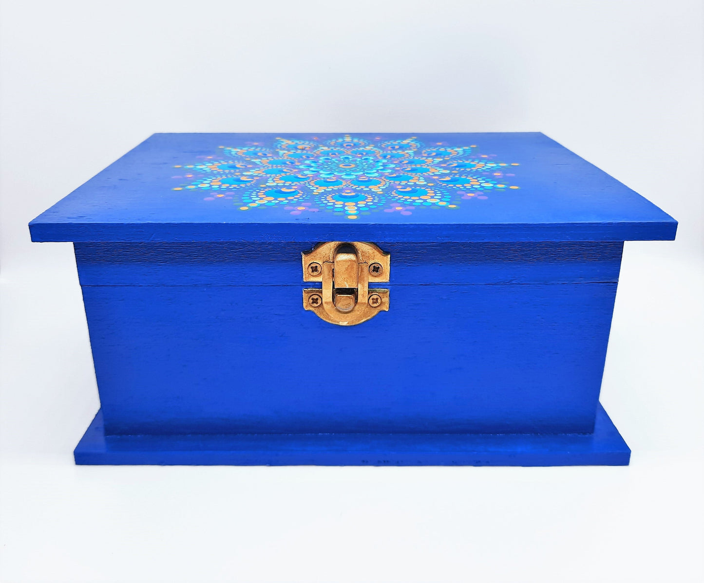 Handpainted Rainbow Dot Mandala Keepsake / Jewelry / Trinket Box