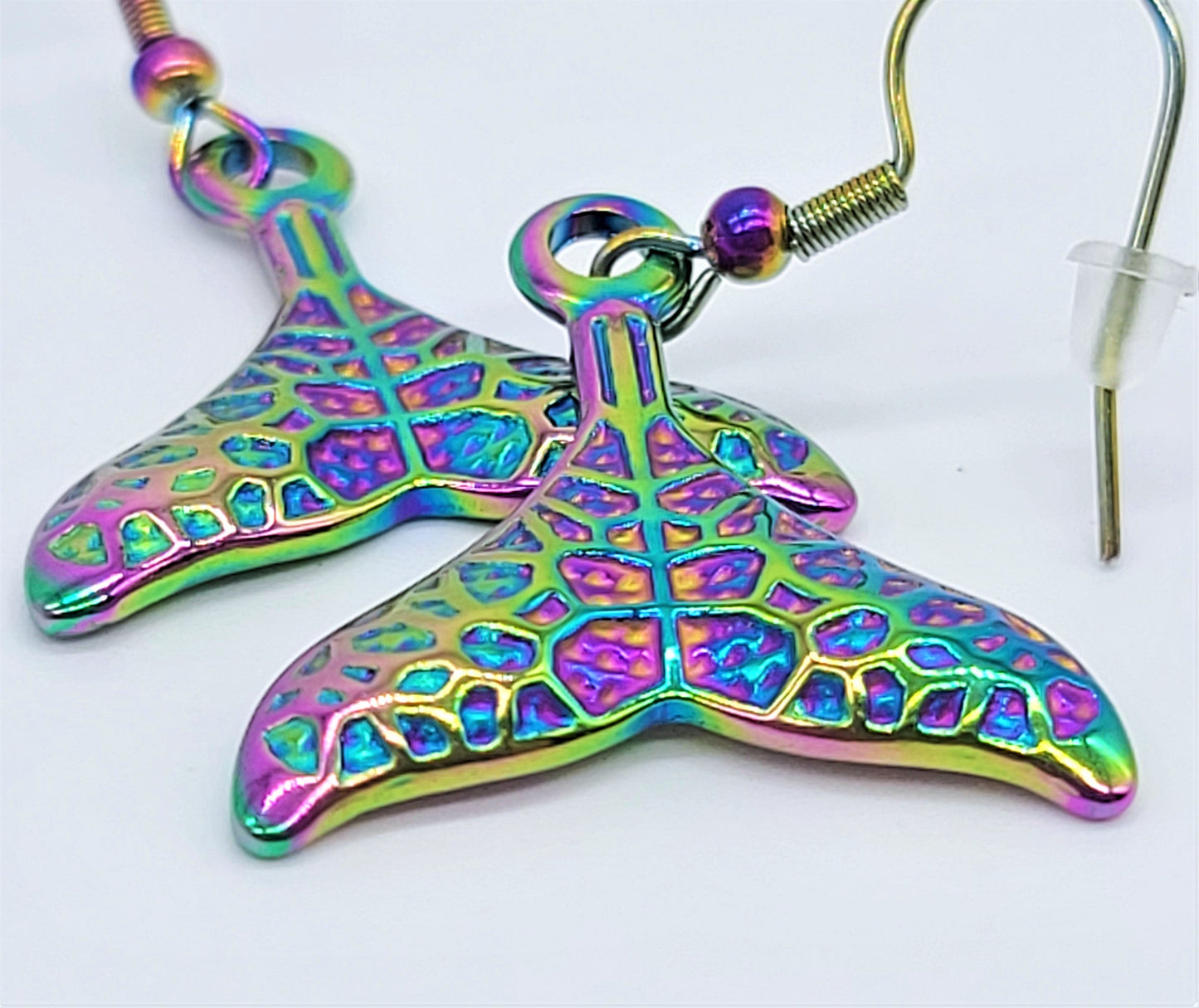 Rainbow Chromium Mermaid Tail Earrings