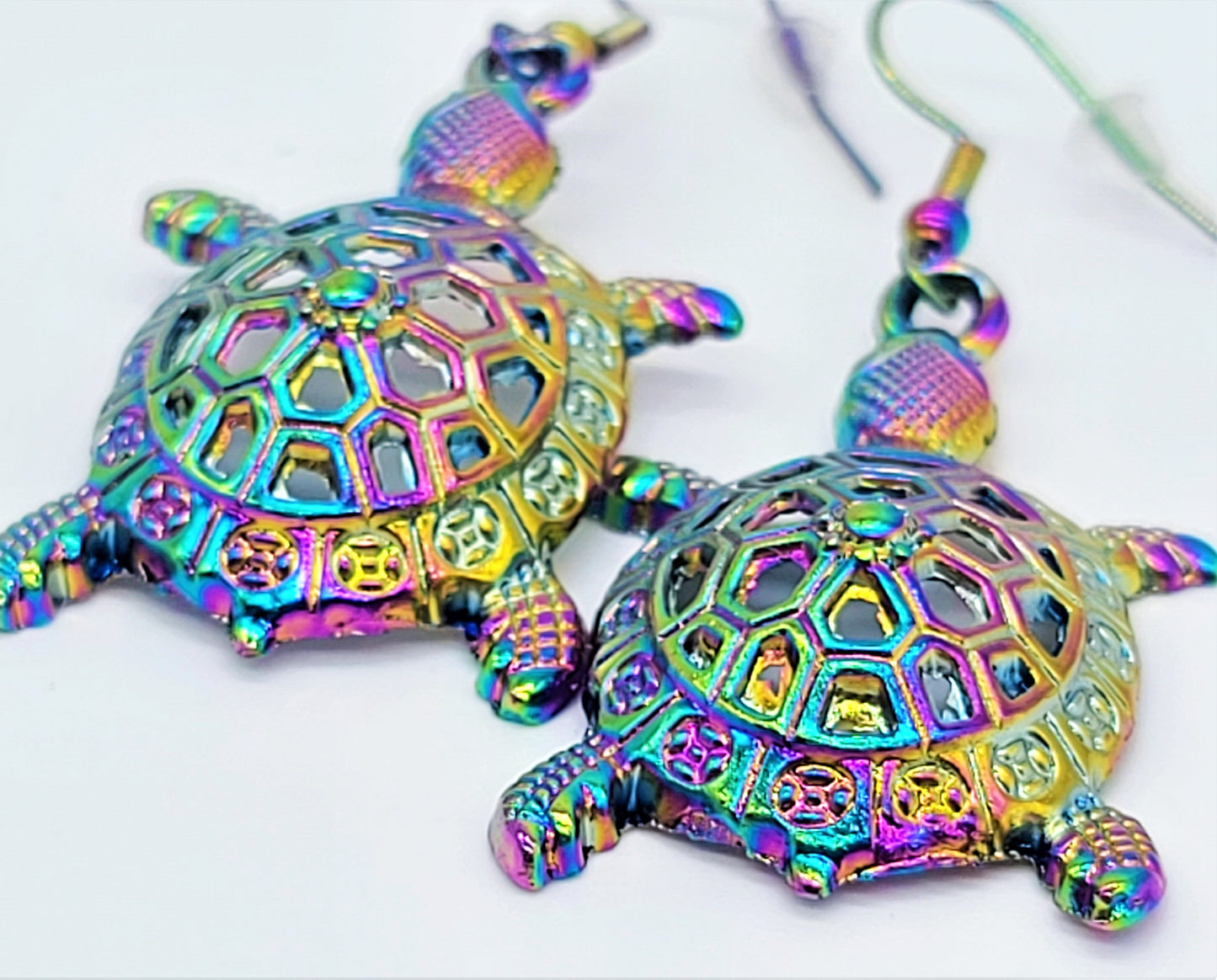 Rainbow Chromium Sea Turtle Earrings