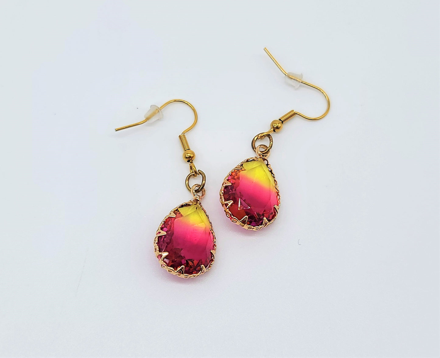 Yellow to Pink Ombre Teardrop Earrings