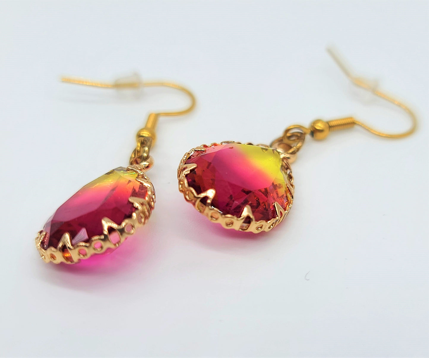 Yellow to Pink Ombre Teardrop Earrings