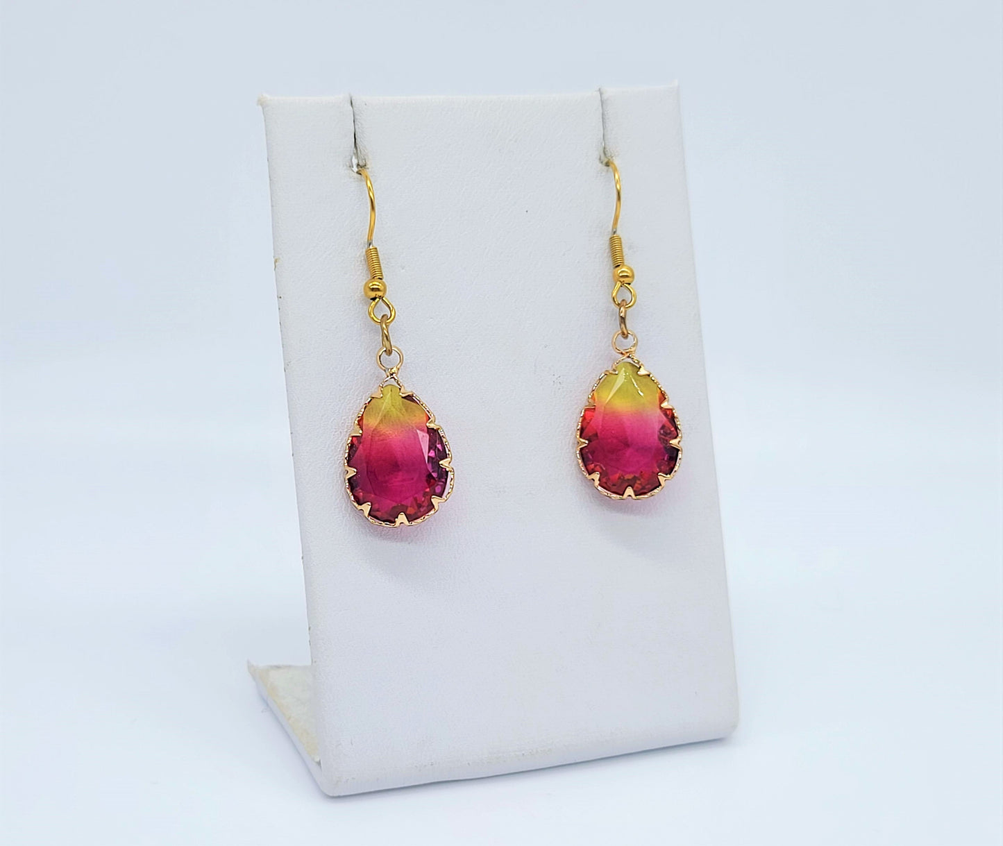 Yellow to Pink Ombre Teardrop Earrings