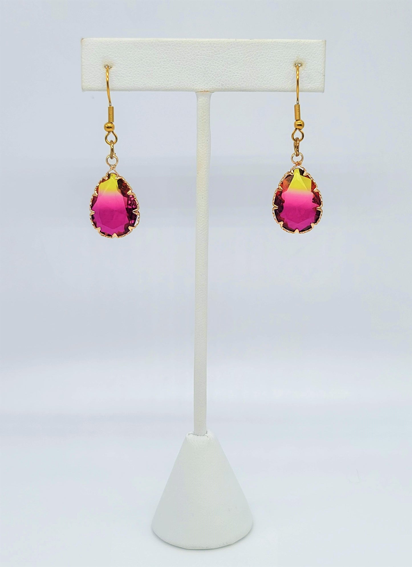 Yellow to Pink Ombre Teardrop Earrings