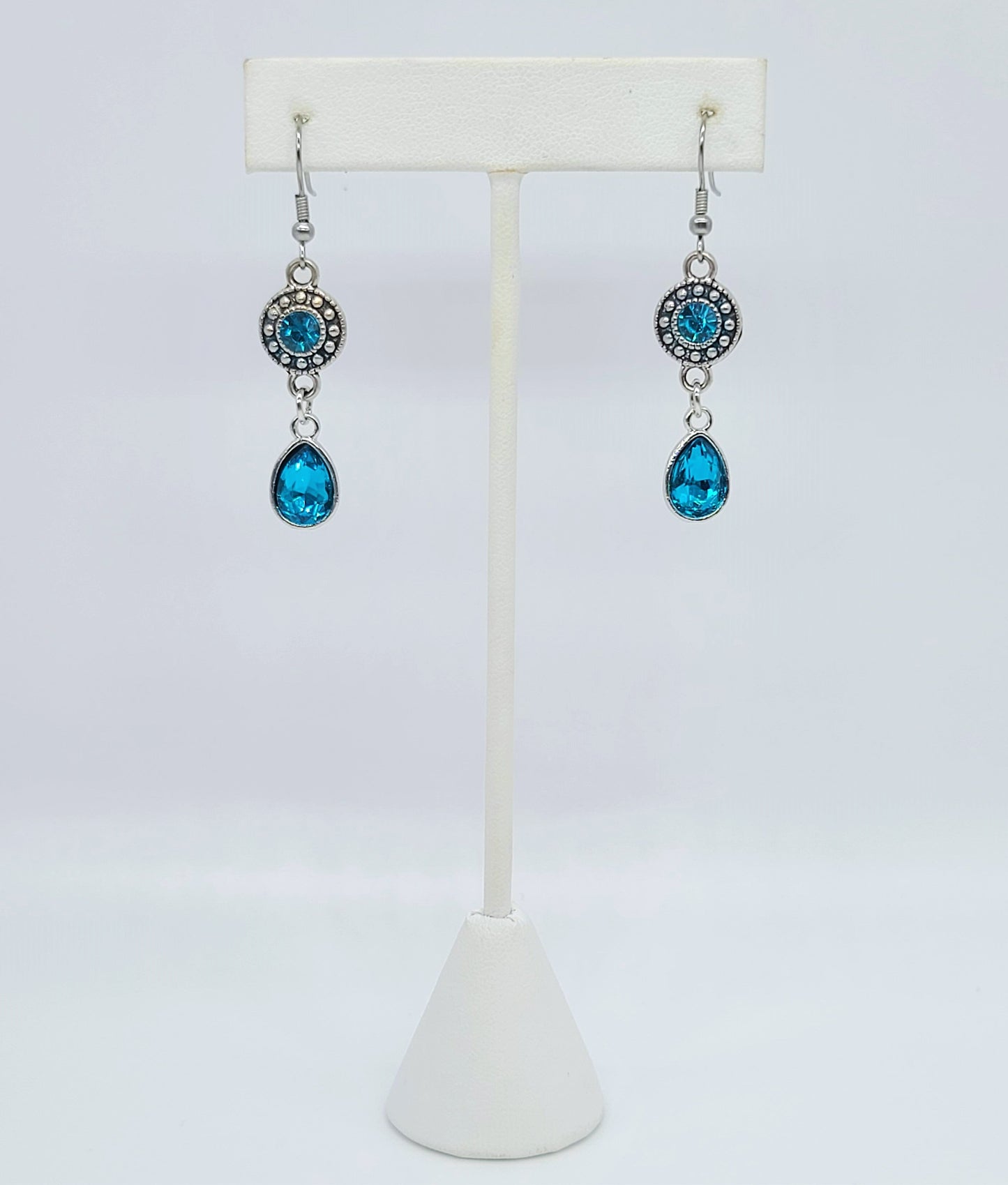Antiqued Silver Teal Blue Teardrop Earrings