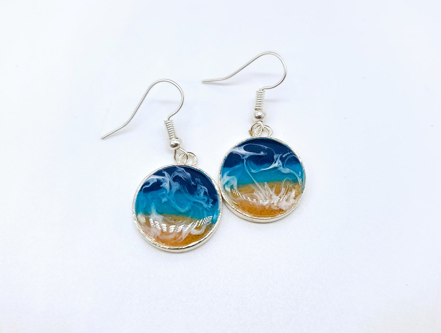 Medium Circle Resin Seascape Earrings