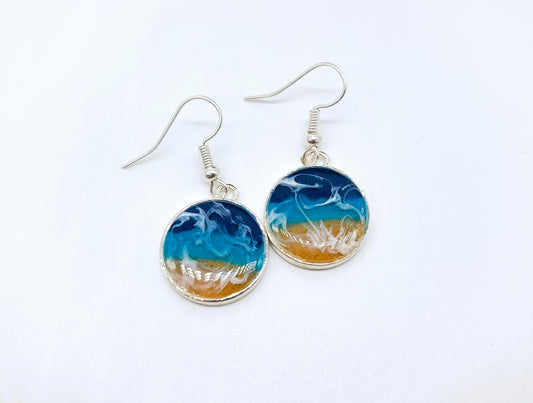 Medium Circle Resin Seascape Earrings