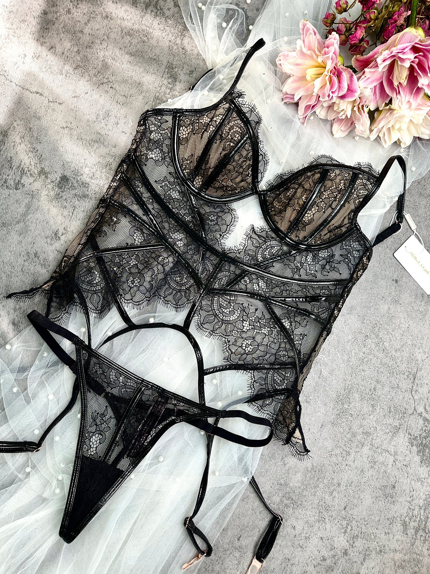 Seductive Black Patent Leather Lingerie Set - Concordia Style Boutique