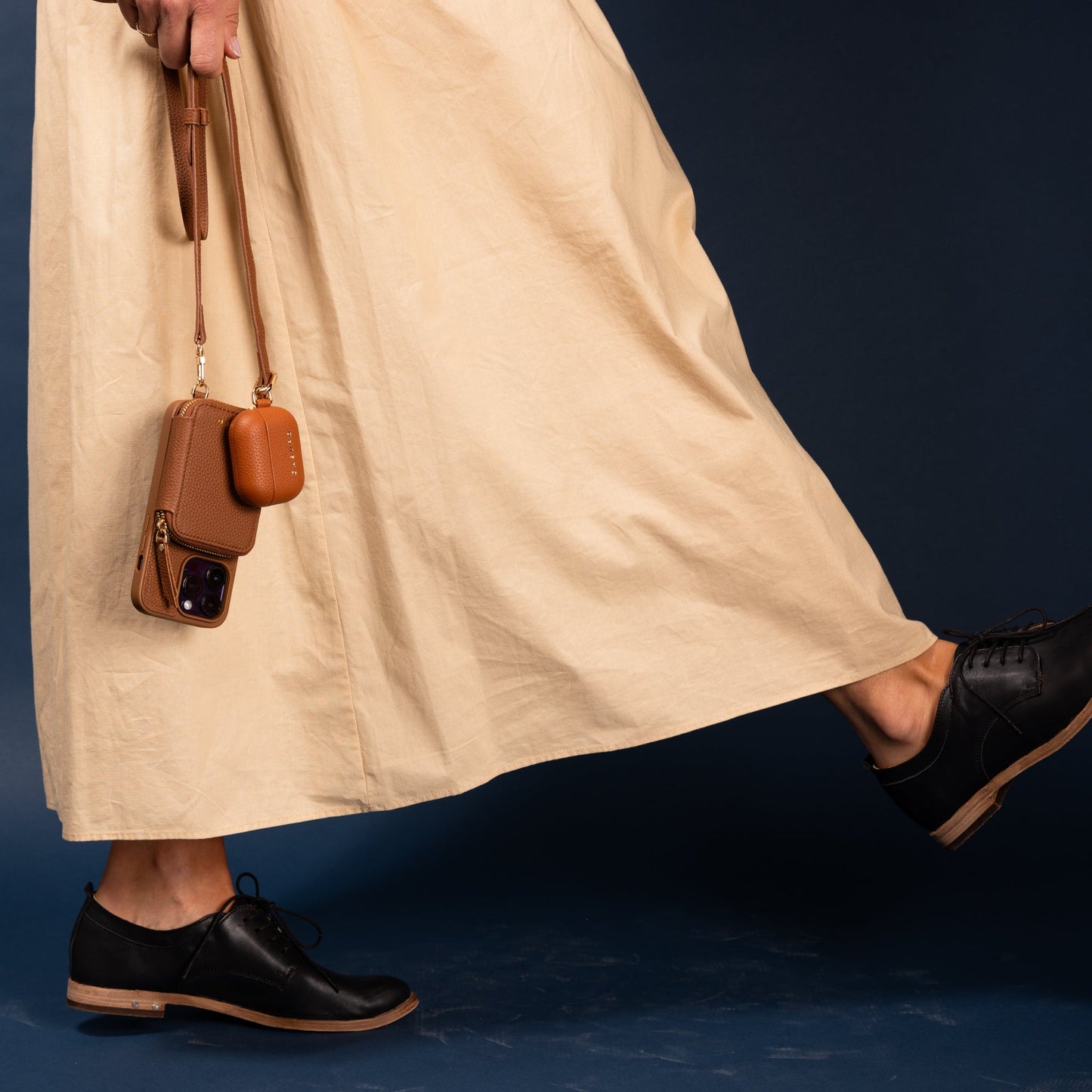 iPhone Case and Wallet with Long Strap - Tan