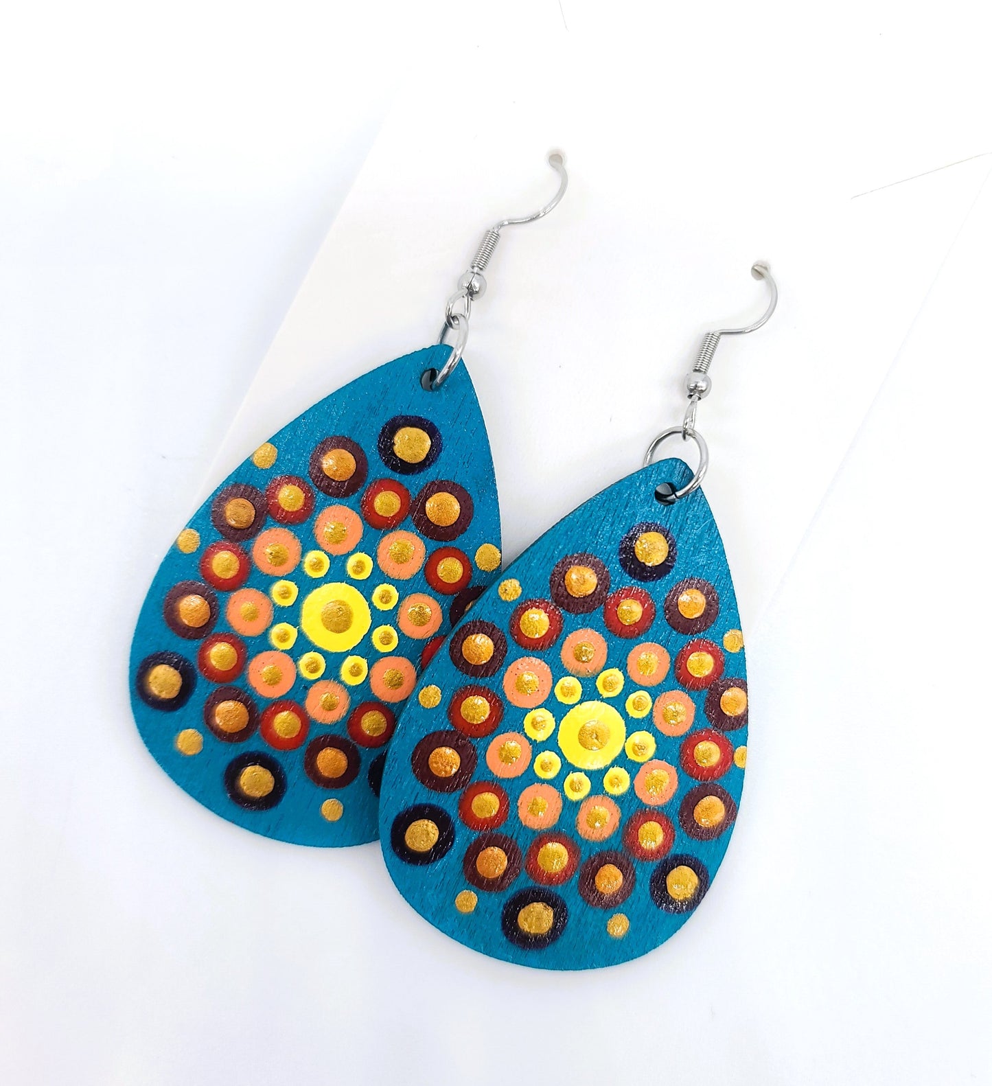 Hand-painted Dot Mandala Earrings