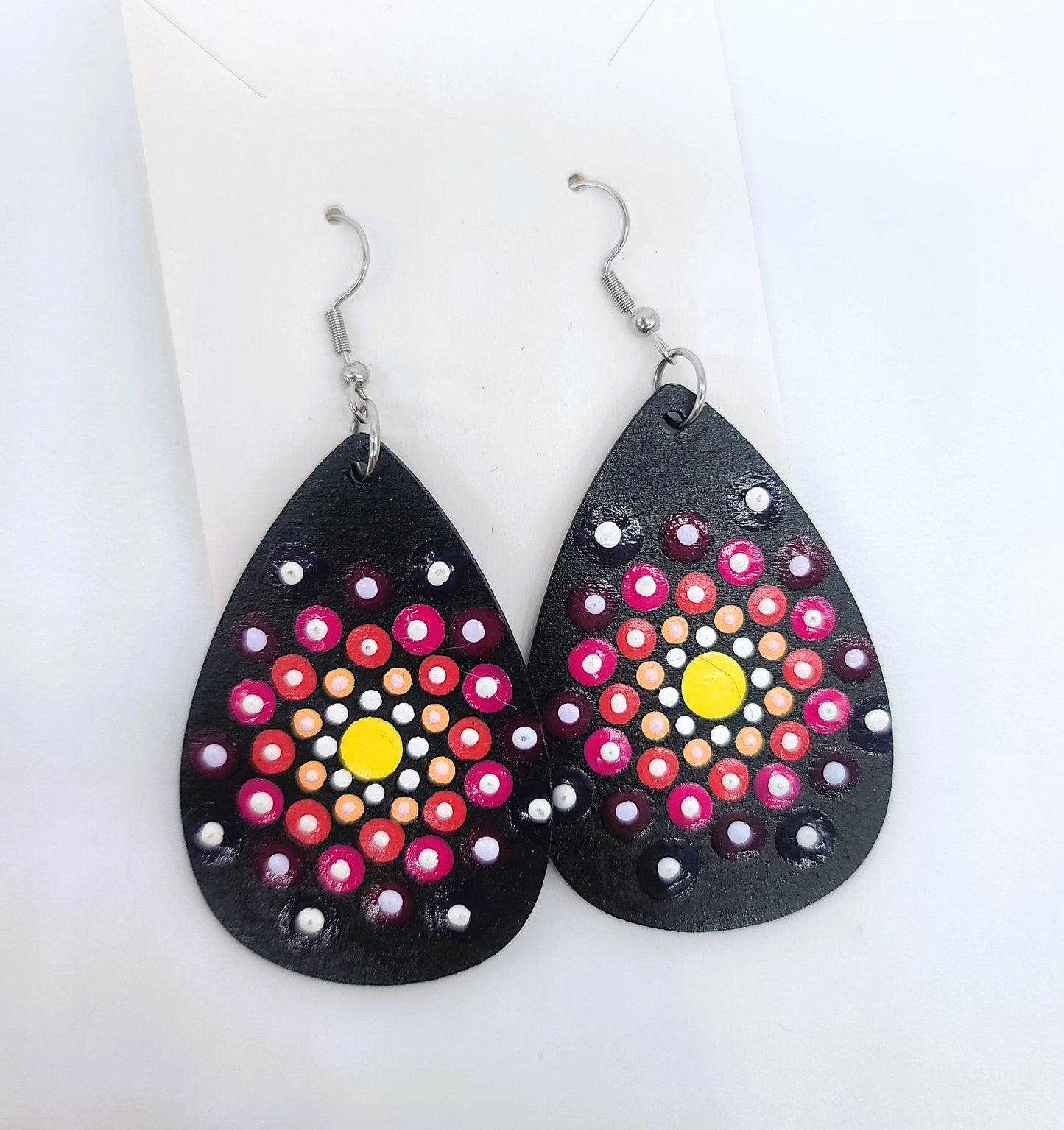 Hand-painted Dot Mandala Earrings