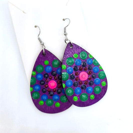 Hand-painted Dot Mandala Earrings