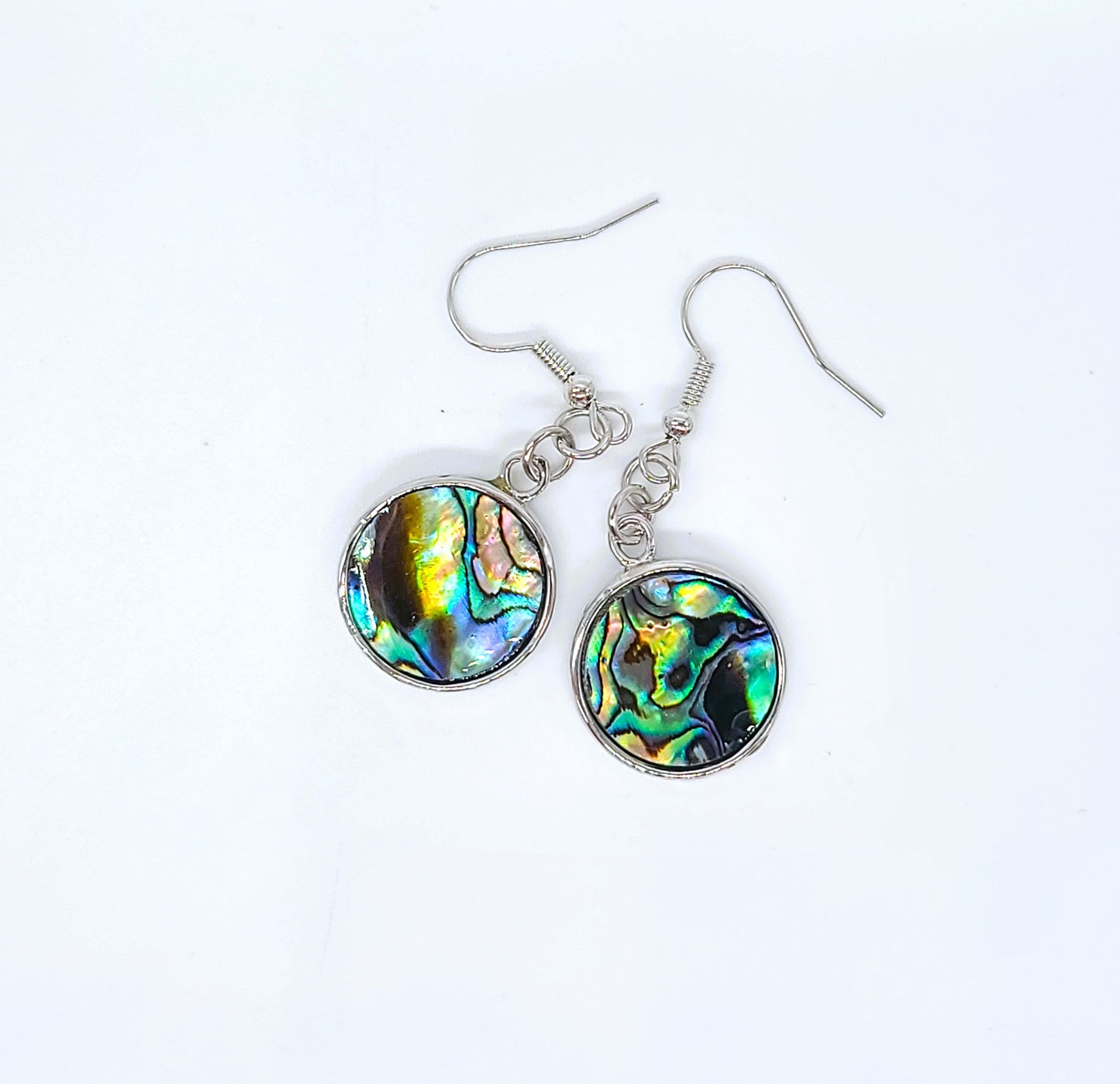 Blue Abalone / Paua Seashell Round Earrings