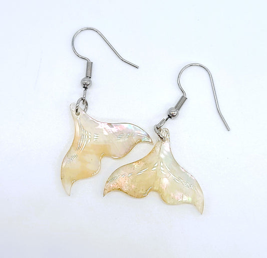 White Pearlescent Abalone Mermaid Tail Earrings