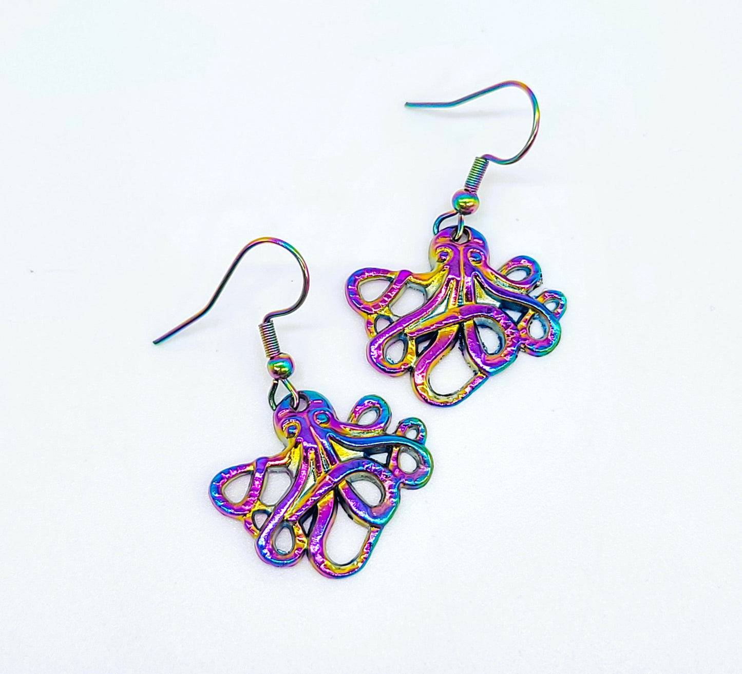 Rainbow Chromium Octopus Earrings