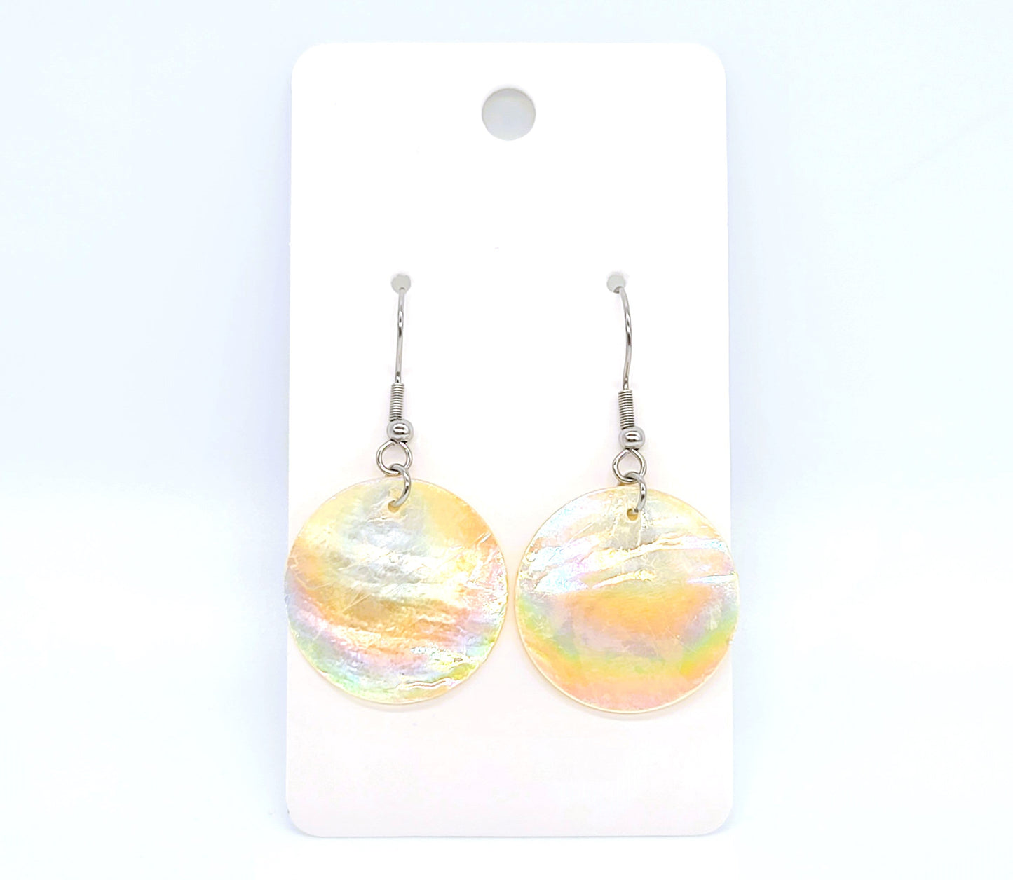 Round / Circle Iridescent Capiz Seashell Earrings