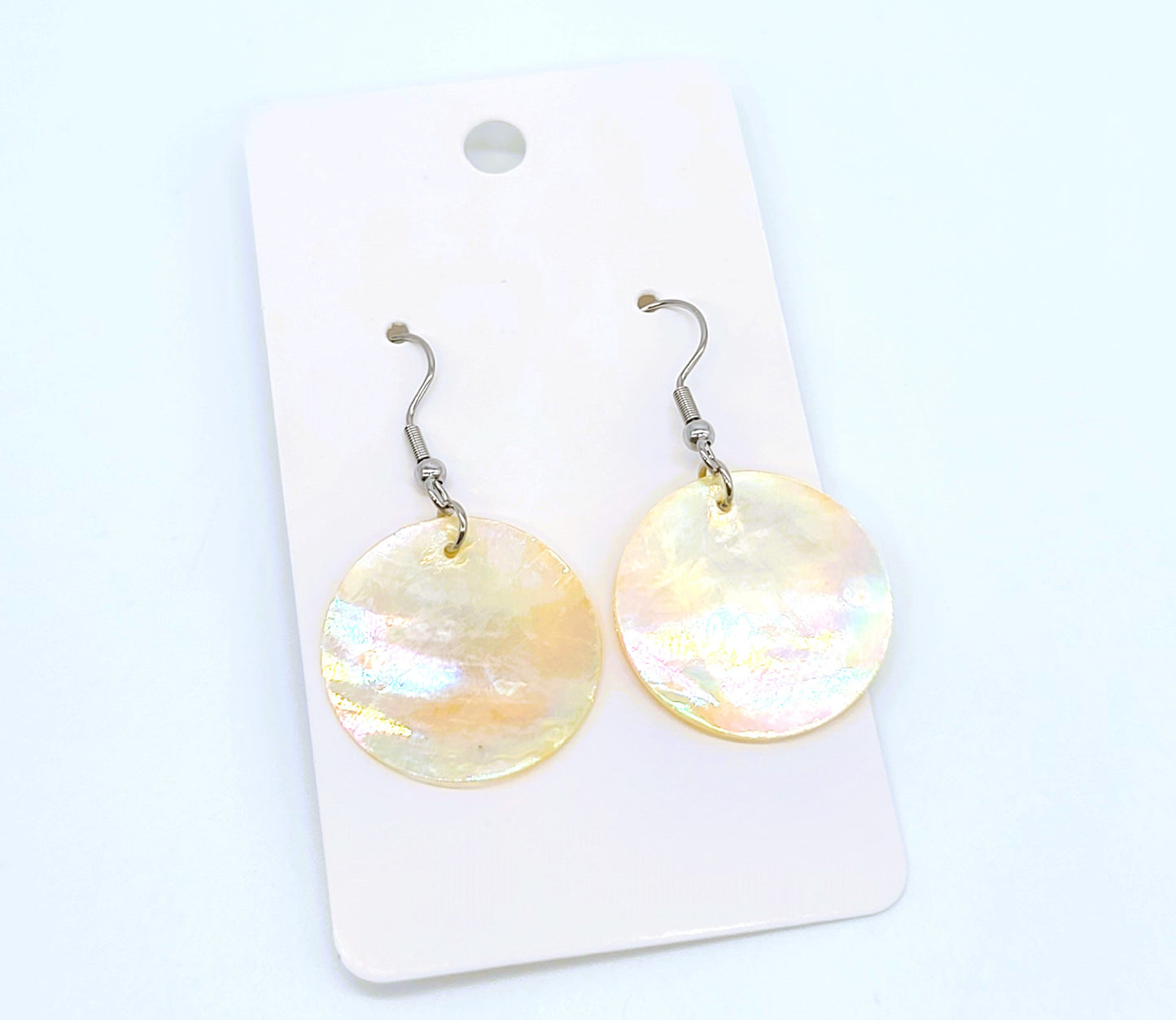 Round / Circle Iridescent Capiz Seashell Earrings