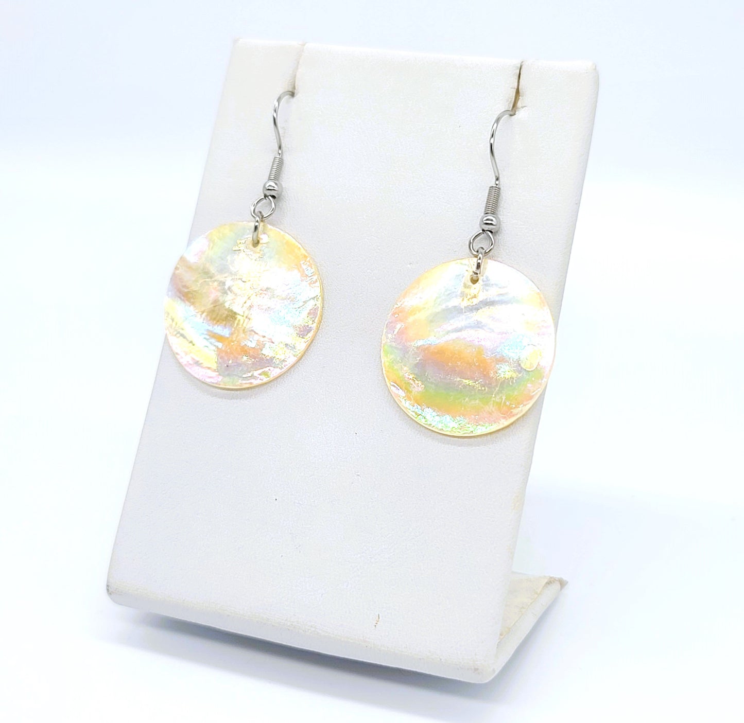Round / Circle Iridescent Capiz Seashell Earrings