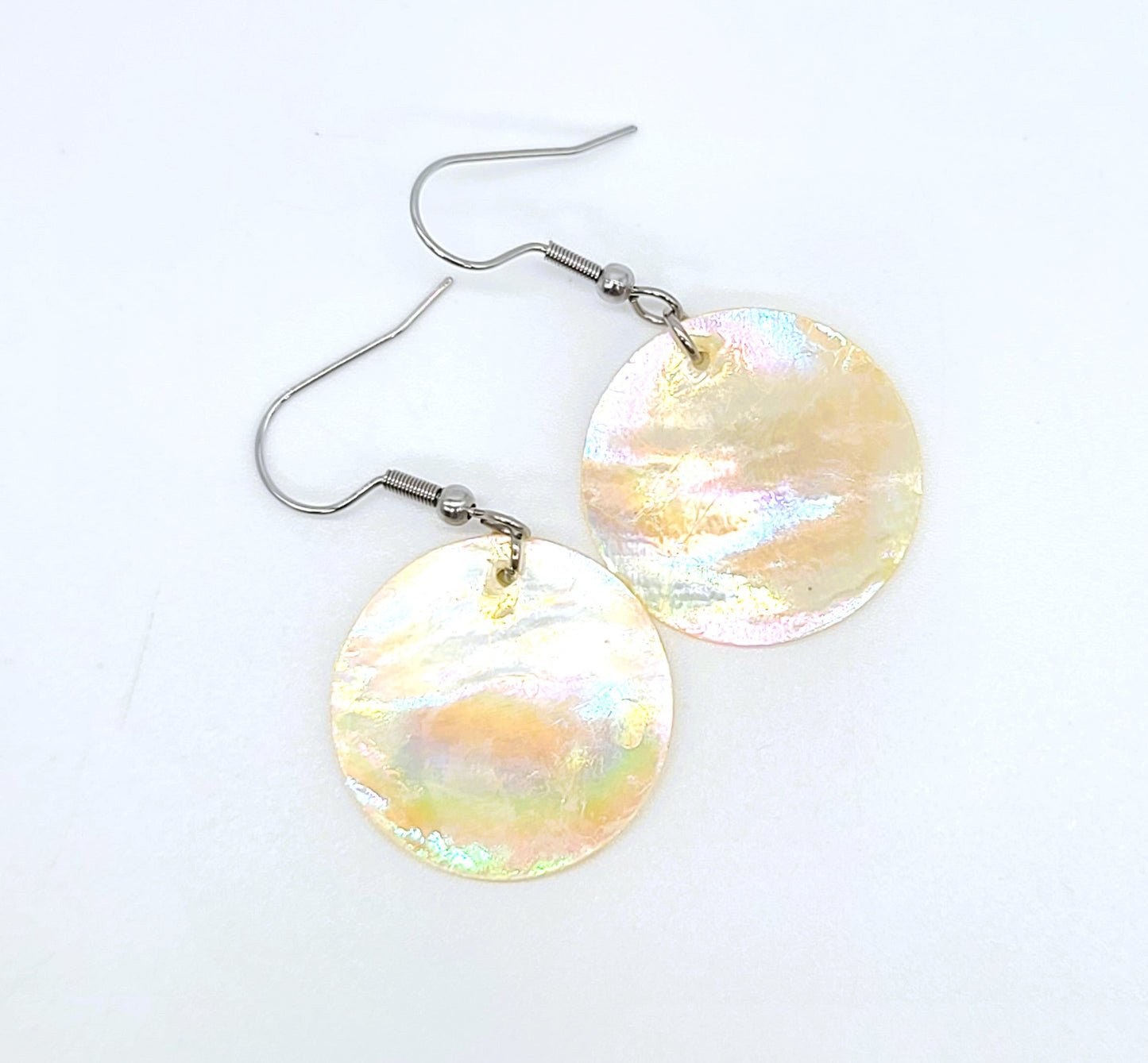 Round / Circle Iridescent Capiz Seashell Earrings